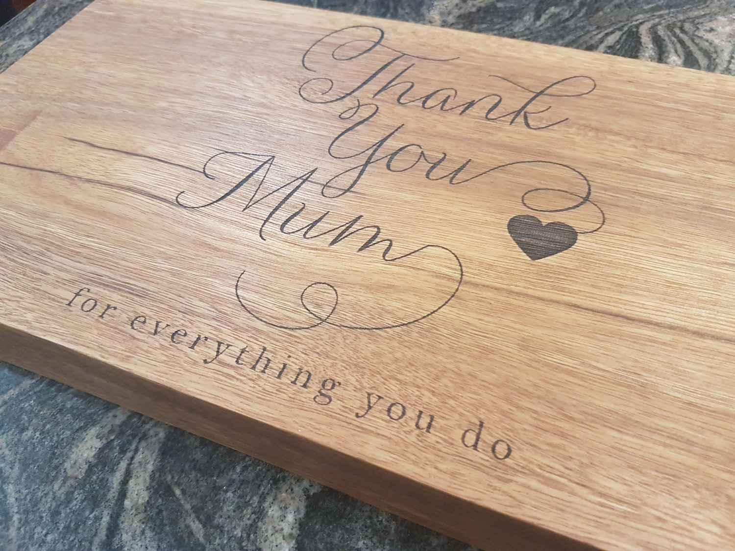 Thank you mum laser engraved hardwood chopping board.
